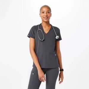 FIGS Women's Dark Gray Casma Three Pocket Technical Collection Scrub Top Size XS